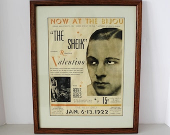 The Sheik Rudolph Valentino Original 1922 Movie Poster, Theater Lobby