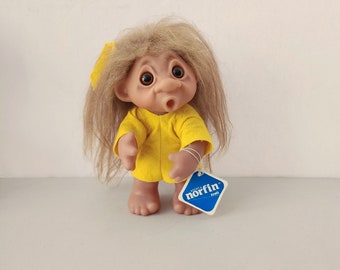 1977 Thomas Dam Norfin Heather Troll Doll with Tag, Thumb  Sucker 8.5" Tall