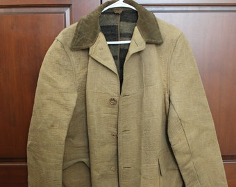 Tin Waxed Brown Work Coat, Blanket Lined, 1940s Vintage