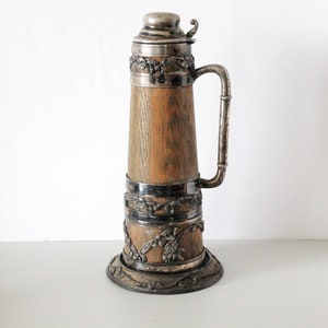 Silverplate, Brass & Oak Antique Mug or Stein, St. Louis Silver Co