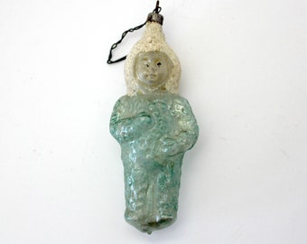 Antique Green Child in Snowsuit | Vintage Glass Christmas Ornament