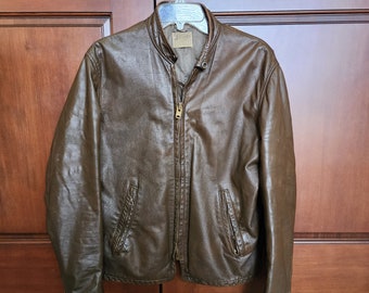 Cafe Racer Brown Leather Jacket USA, Vintage 1970s