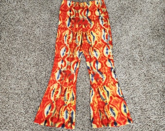 Bell Bottom Tie Dye Pants 1970s, Side Zipper, Handmade Small Size