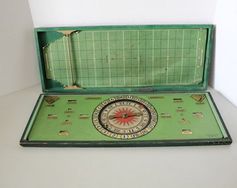 Rotolette Football Game Roulette in Wood Case, Vintage 1930s Game