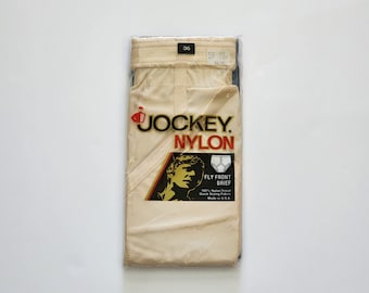 Jockey Nylon Fly Front Briefs, NOS, Sealed, Mens, Tan Beige, Size 36 Vintage 1986 Underwear
