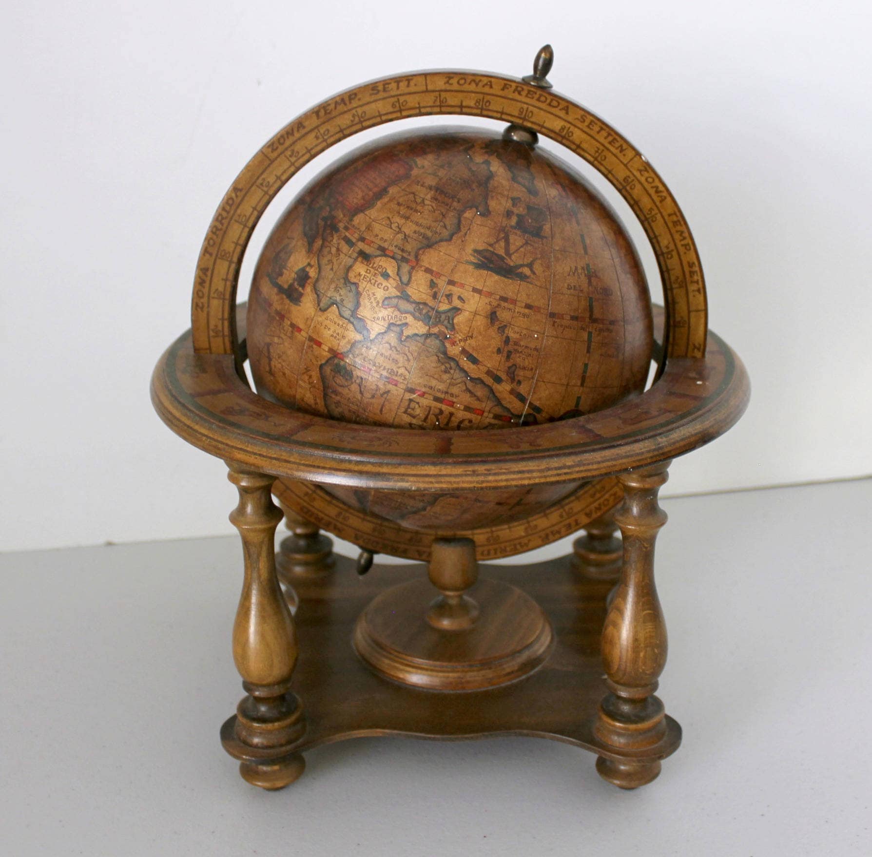 Vintage Mini Globe, Italian Old World, Wood with Zodiac Signs