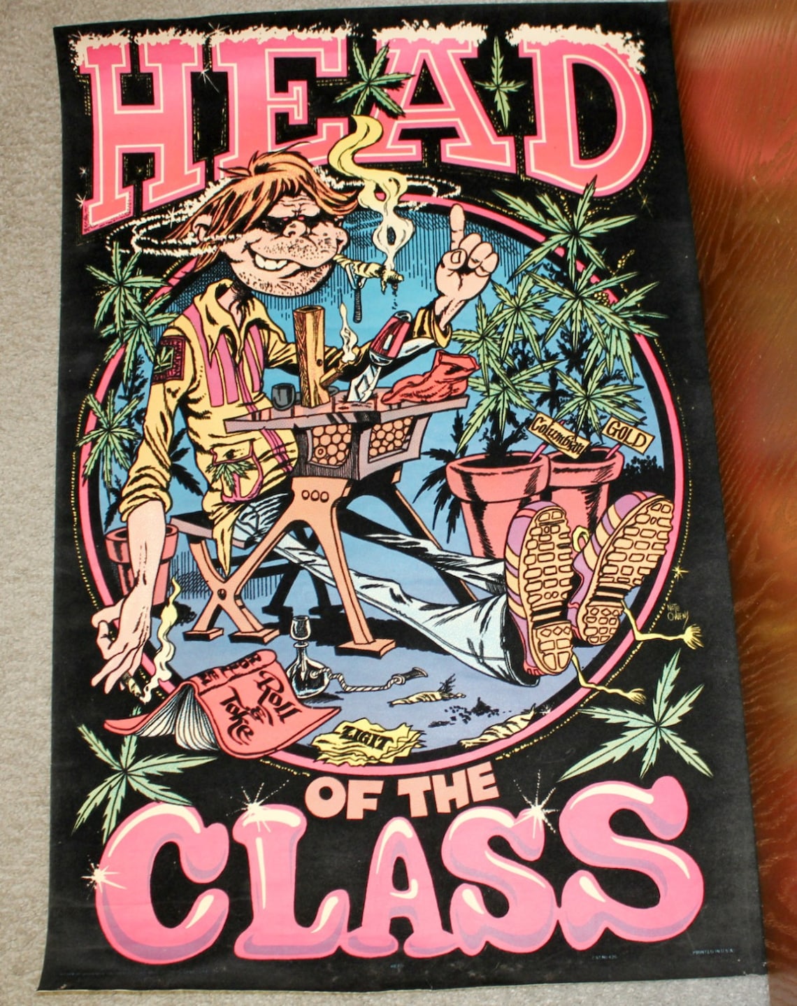 Vintage Black Light Poster Felt Head of the Class Marijuana Etsy