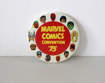 Marvel Comics Convention 75 1975 Pin Back Button, 3 Inches, Large Vintage