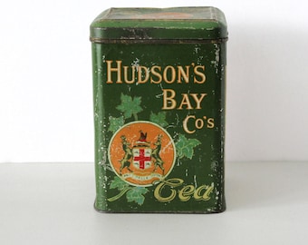 Hudson's Bay Co's HBC Tea Tin Can Number Six 6, 1920s Canister Hudson, Jack Canuck, Golden West