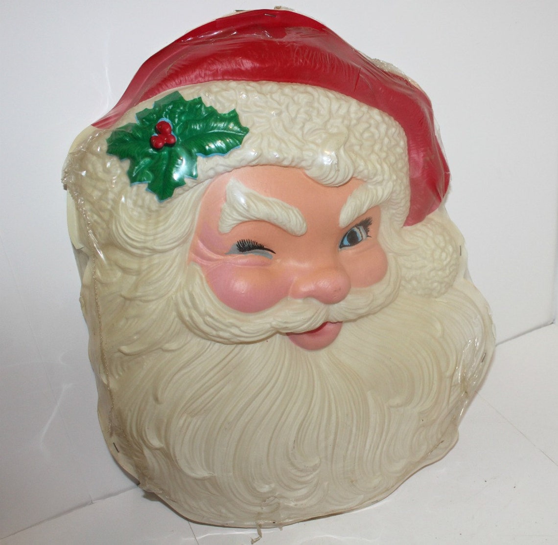 Vintage Light Up Santa Face Wall Door Hanging Mostly Sealed Etsy