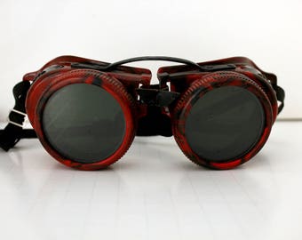 Steampunk Vintage Metal Plastic Welder Goggles, Jackson Products Welding, Red Black Cosplay Halloween