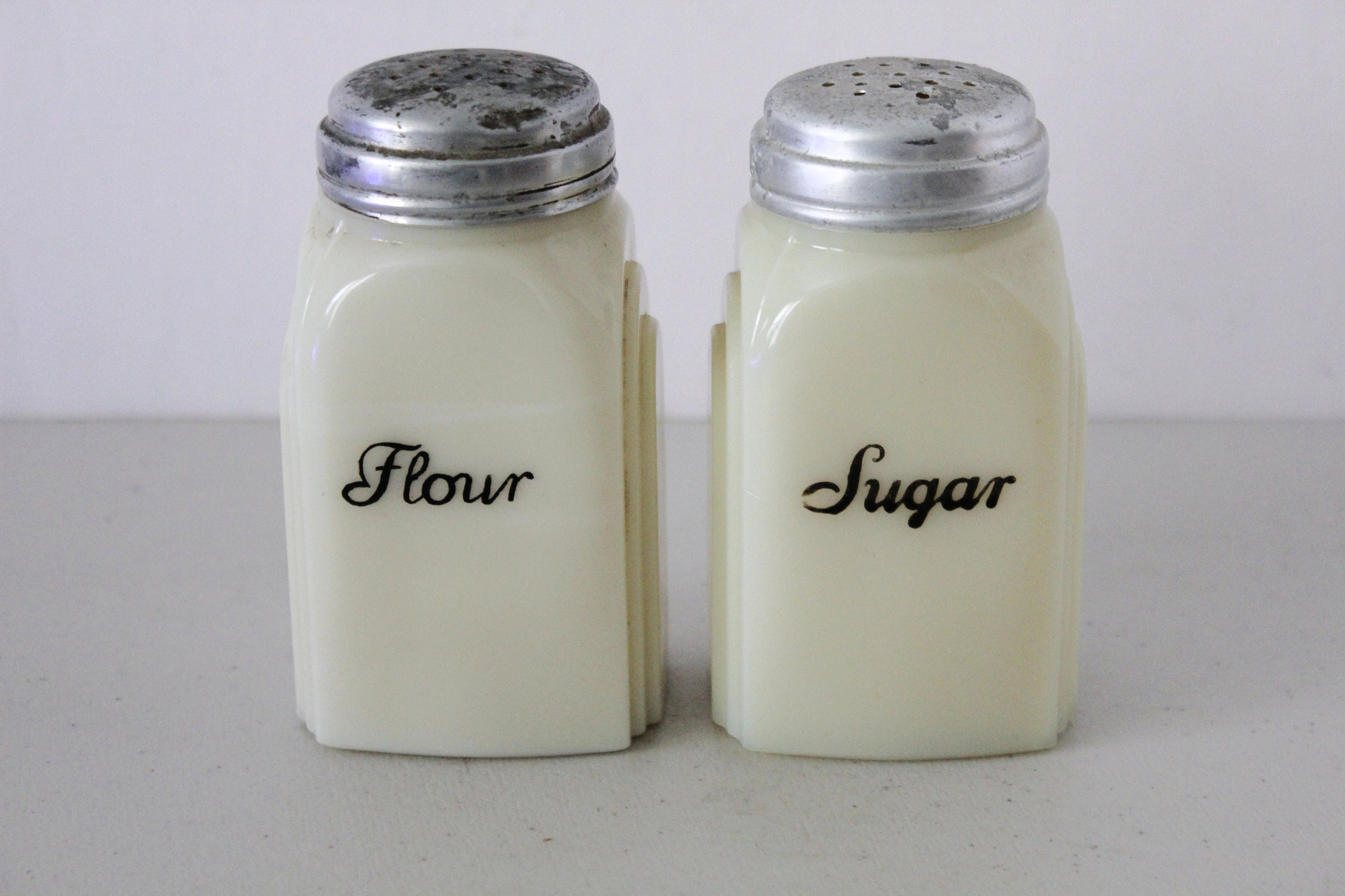 McKee Flour Sugar Custard Glass Storage Containers, Uranium, Vaseline