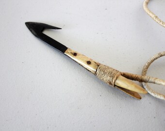 Inuit Northwest Coast Harpoon Head Hook, Bone with Rope