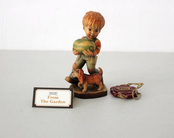 ANRI Ulrich Bernardi From The Garden Sarah Kay Valentine 4" Figurine with Tag and Sign, Wood Carved Boy Watermelon, Vintage Figure