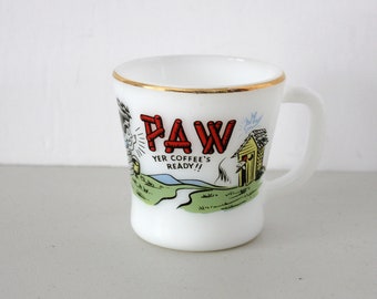 Federal Glass Coffee Mug, Vintage Hillbilly Paw Yer Coffee's Ready 1950s Cup