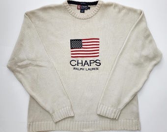 1990s Chaps Ralph Lauren RL Men's Flag Sweater XL