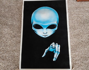 1996 Alien Blacklight Poster, Black Light, Fuzzy, Velvet