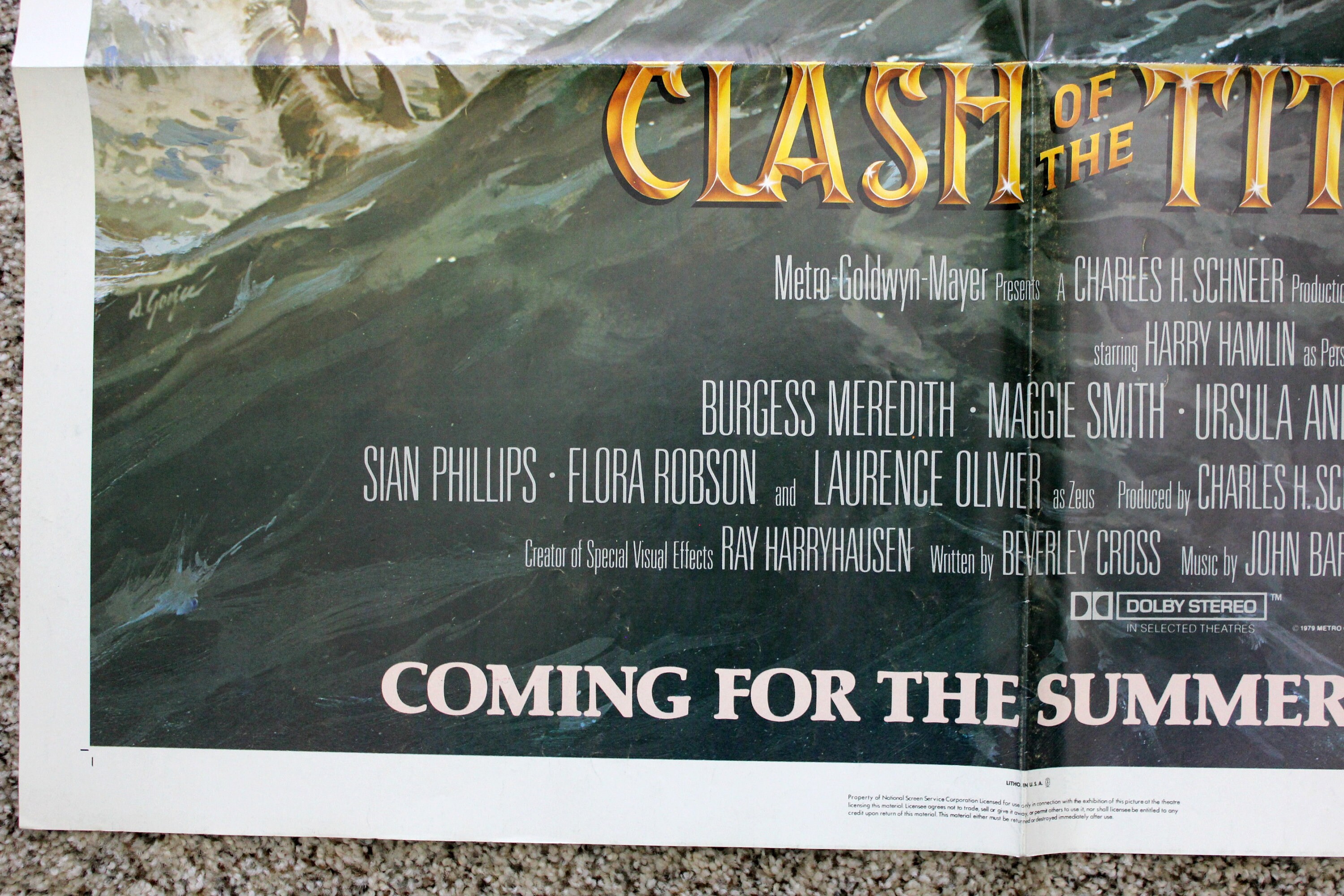 Vintage Clash of The Titans Movie Poster, Original Advance One Sheet 27 x 41