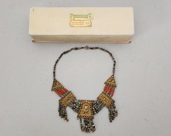 Egyptian Choker Necklace, Vintage 1950s, Beaded, Onnig of Cairo Egypt in Box