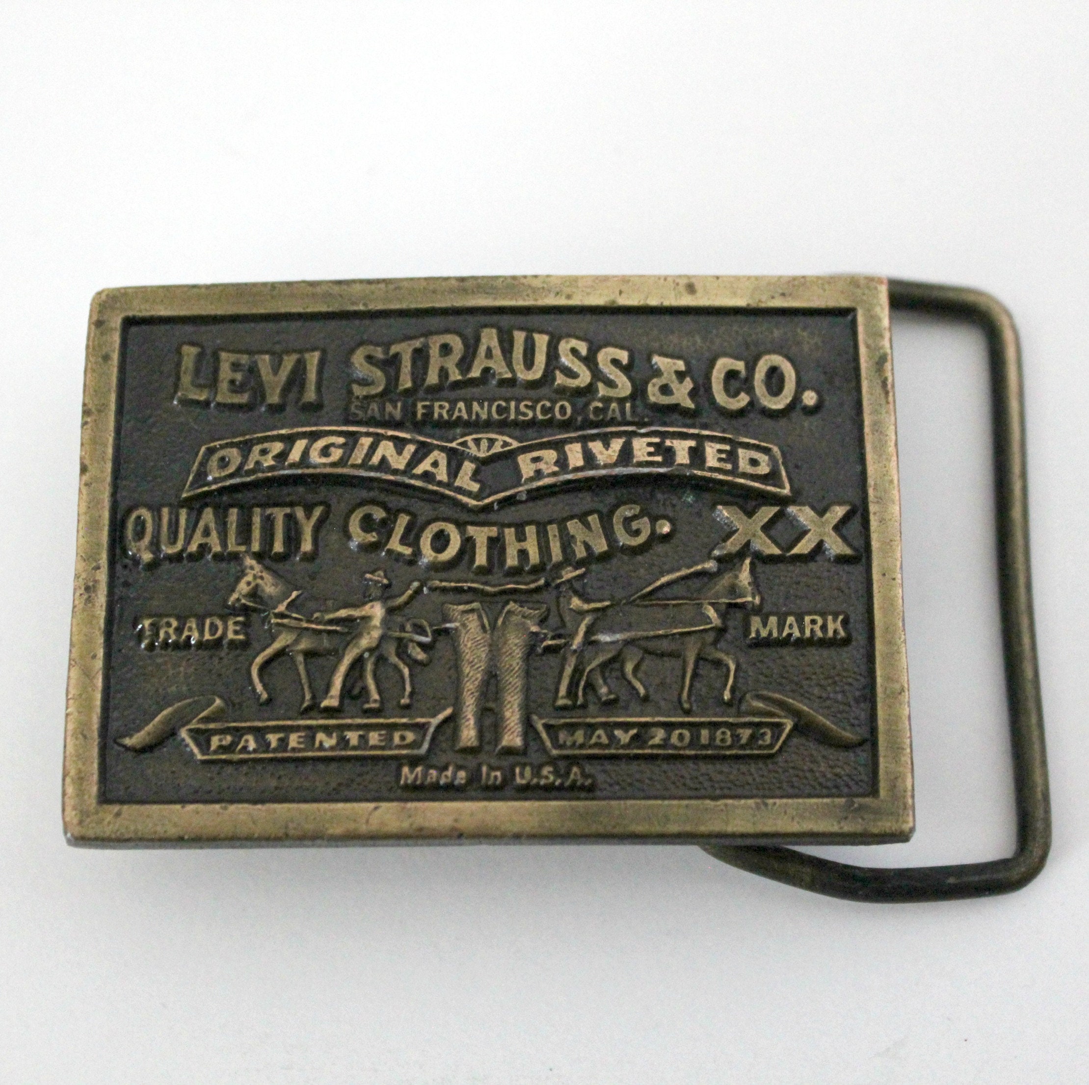 Vintage Lot 2 Levi Strauss Belt Buckles, 1970s Bergamot Brass Works