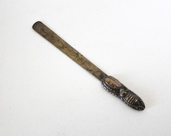 Japanese Page Turner, Antique, Metal, Letter Opener, Embossed Beetle Bug