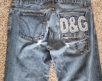 D&G Dolce Gabbana Men's Jeans, Vintage 1990s Skatewear, Rave, Streetwear, Hip Hop, Distressed