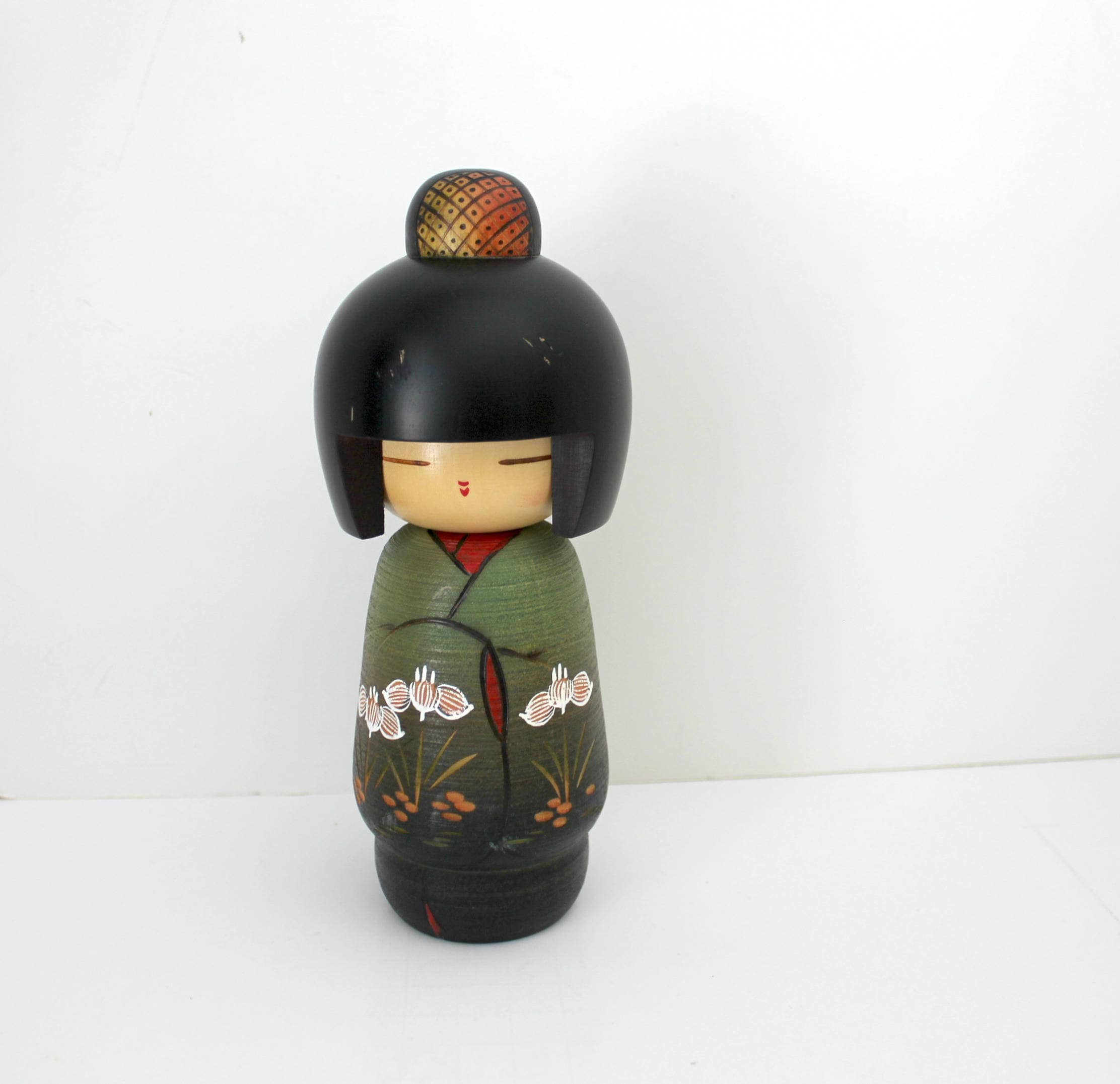 Vintage Japanese Kokeshi Doll, Wood Carved Geisha Girl, 8 Tall Wooden Doll Figure