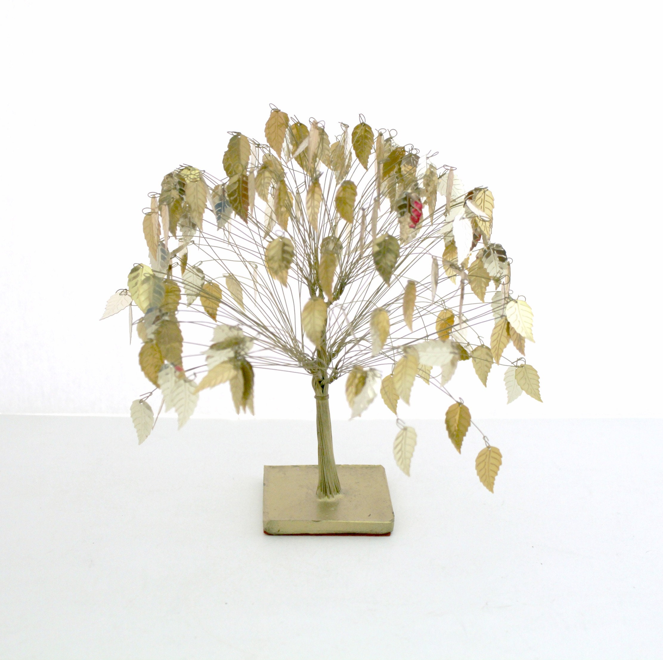 Gold Leaf Tree, Mid Century Golden Leaves, Small Vintage Metal Tree.