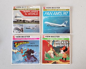 Lot of 4 View Master Reels Mickey Mouse Superman Airplanes Pan Am 747