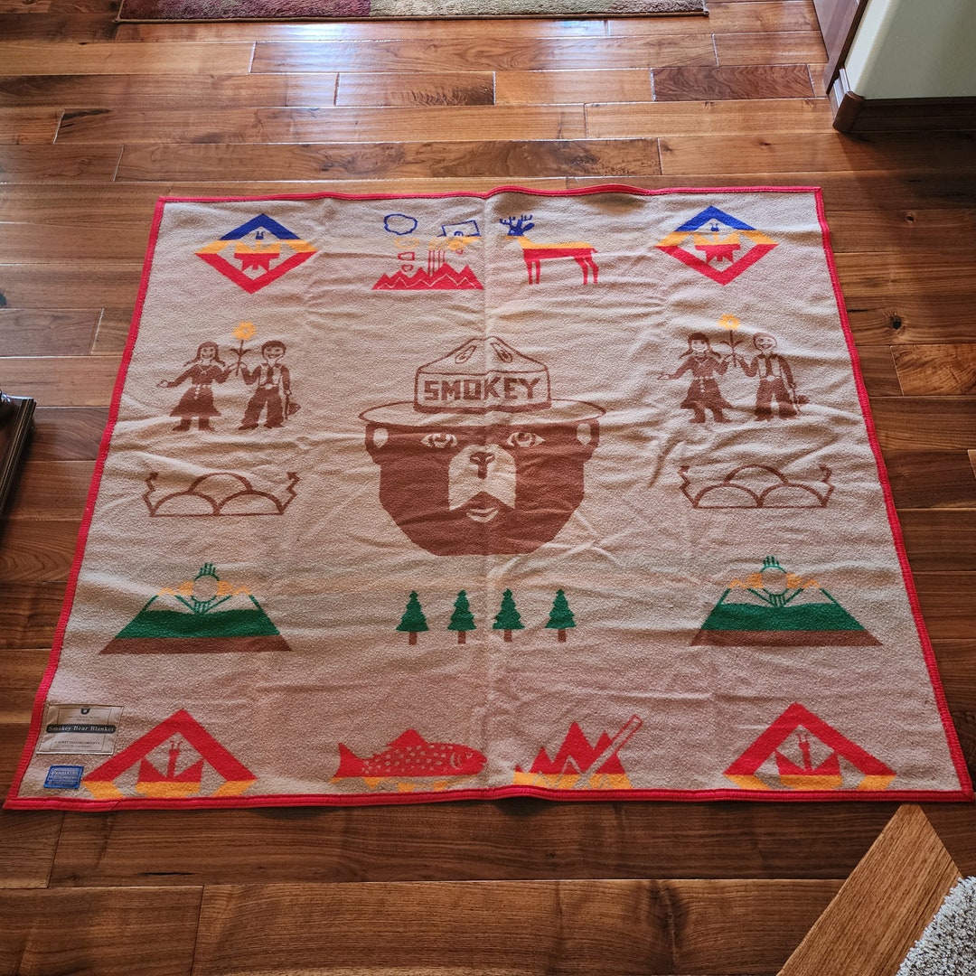 Pendleton Smokey Bear Wool Blanket, Dewey Trading Company, Vintage 60s
