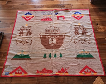 Pendleton Smokey Bear Wool Blanket, Dewey Trading Company, Vintage 60s 70s