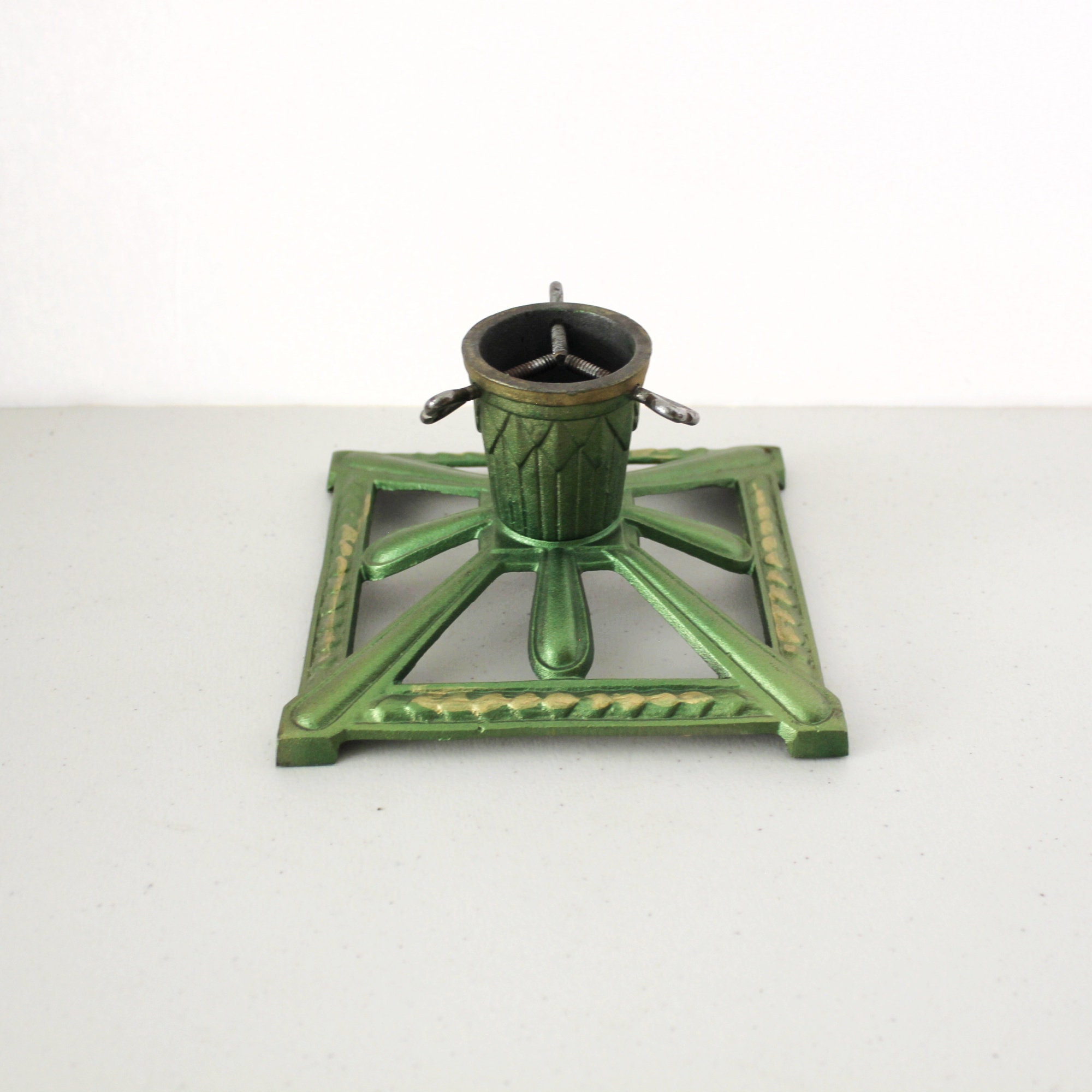 Cast Metal Small Christmas Tree Stand, Vintage Green 1930s