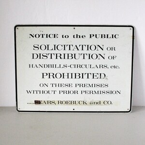 Sears Roebuck No Solicitation Metal Sign 1960s Vintage 16x12