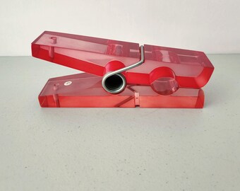 Giant Lucite Paperweight Clothespin Paper Holder Clothes Pin Vintage 1970s