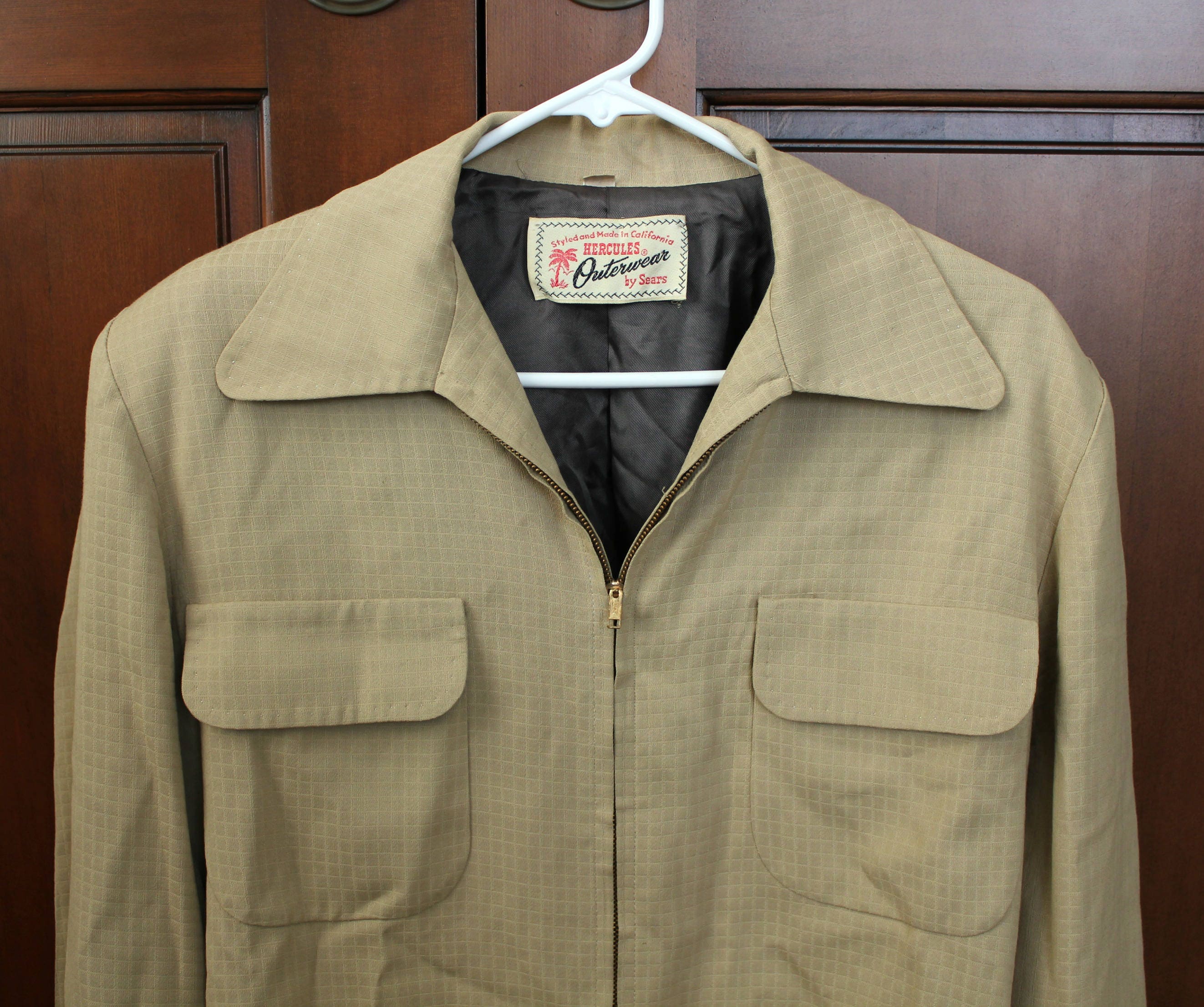 Vintage Hercules Gabardine Jacket, Ricky Rockabilly Beige Tan Sz M