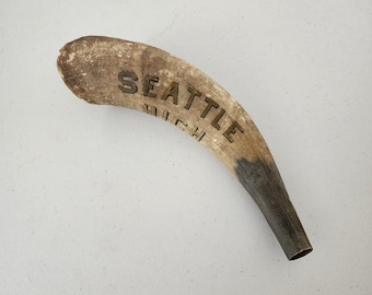 Seattle High School 1920s Bull Steer Horn, Hand Painted, Call, Cheer, Yell, Folk Art