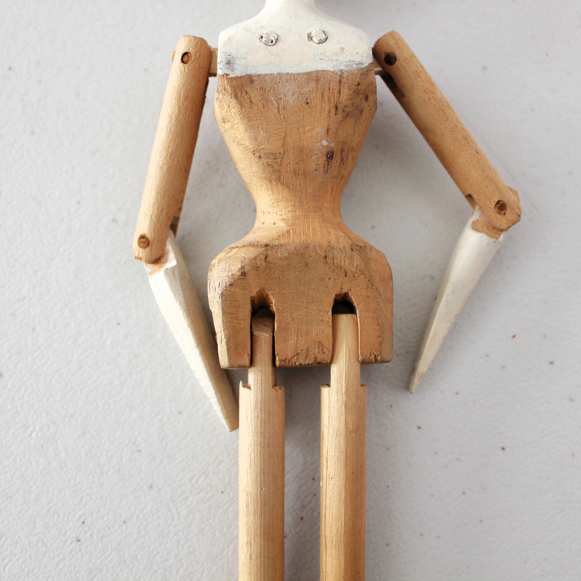 Grodnertal Wood Peg Penny Doll, Dutch Vintage Folk Art 1930s