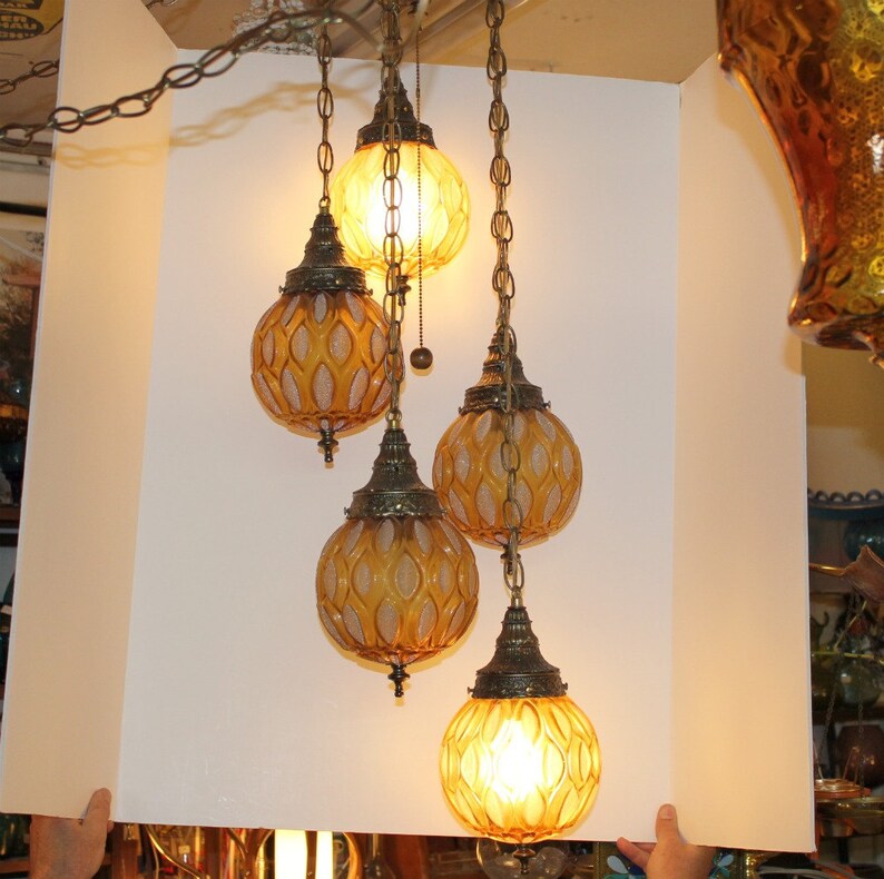 Vintage 5 Globe Swag Lamp Light Ceiling 3 Way Adjustable Etsy