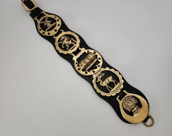 Vintage Set of 5 Horse Brasses on Leather Strap