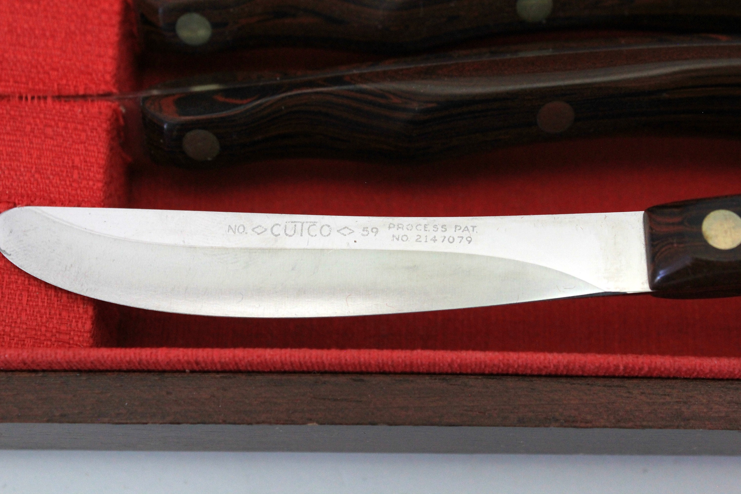 Vintage Cutco 59 Steak Knives Set of 8 Brown Wood Grain Handle Knife in  Wooden Storage Box