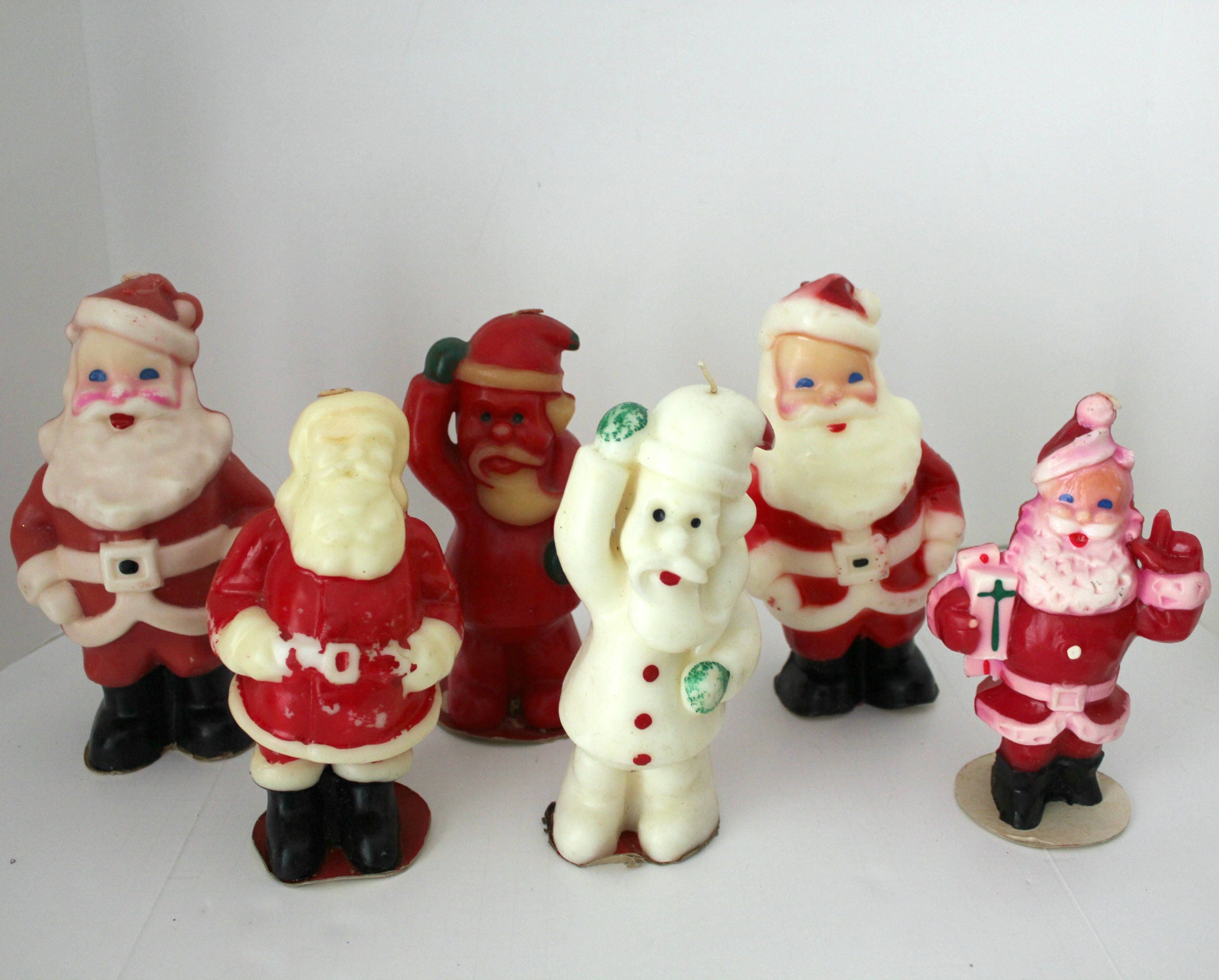 6 Vintage Large Santa Claus Gurley Tavern Christmas Candles