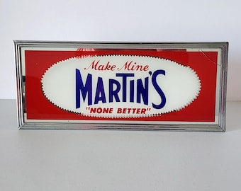 Vintage Martin's Beer Brewery Glass Sign, Selah, WA