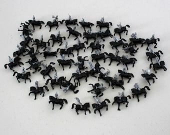 Lot of 49 Giant Hong Kong Mini Medievel Roman Black Horses and Silver Knights Vintage Toy Miniature 1960s