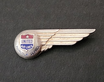Vintage United Airlines Stewardess Wing Pin Sterling