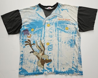 Wile E Coyote Looney Tunes T Shirt 1990s AOP All Over Print Vintage