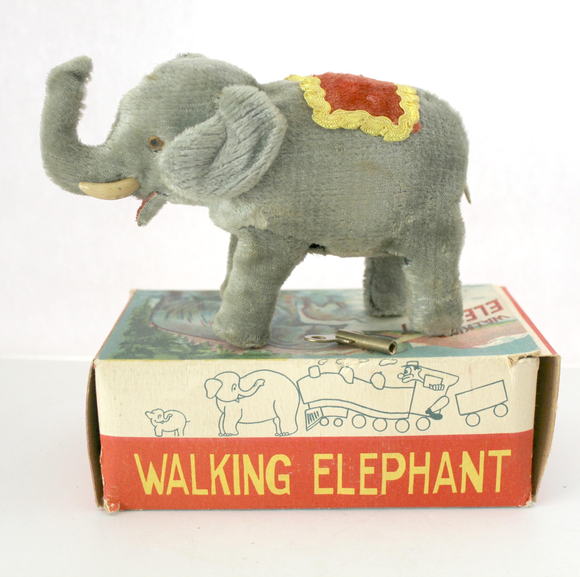 Vintage Walking Elephant 1950s Wind Up Toy Made in Japan with Box and Key