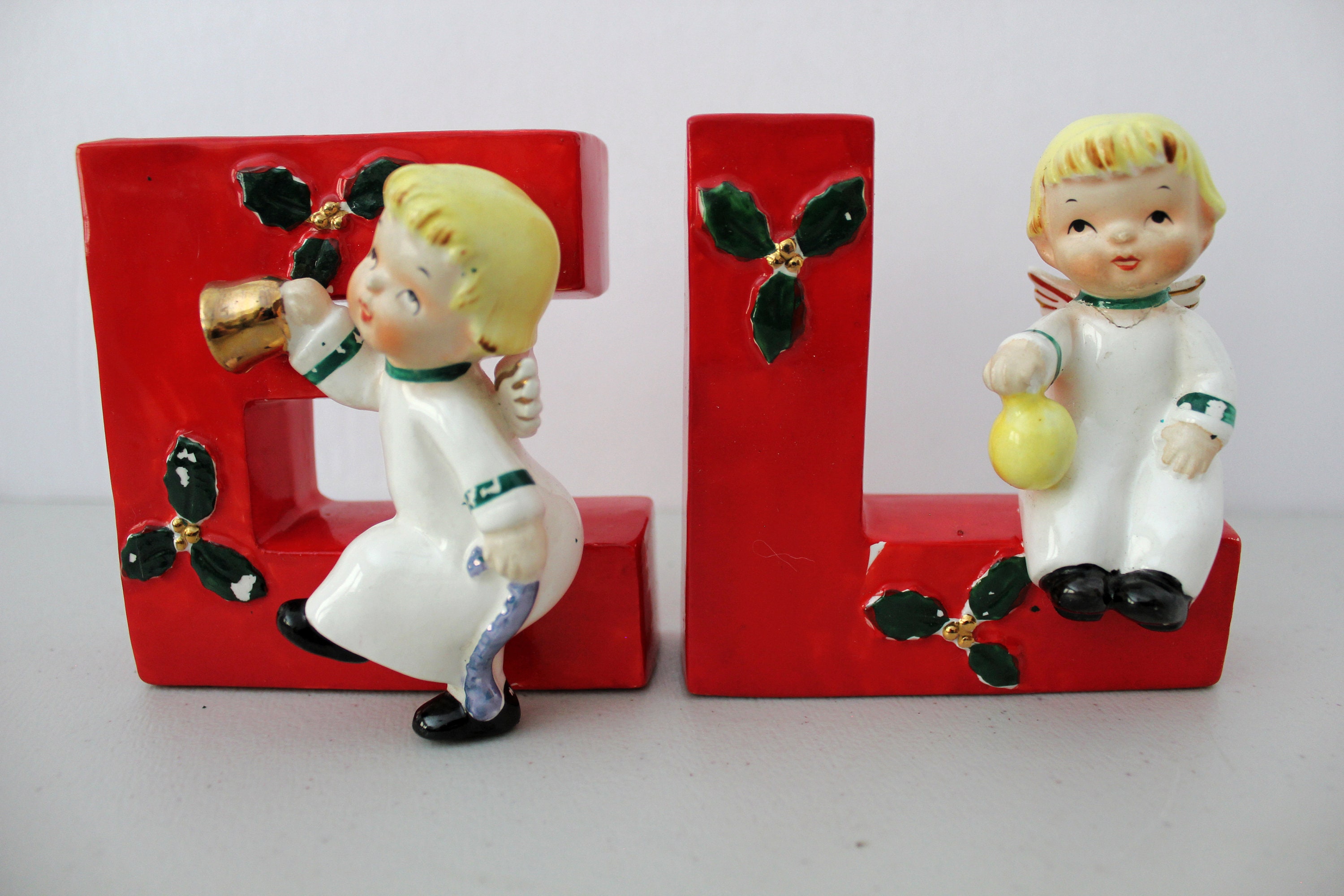 1950s Napco Happy Yuletide Quartet Ceramic NOEL Vases Candle