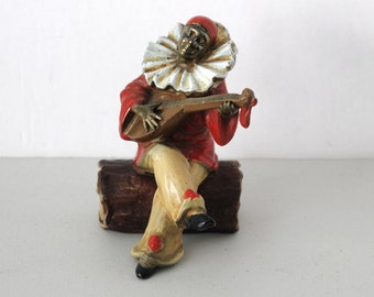 Minstrel Spelter Figure with Mandolin, Vintage Jester 1920s