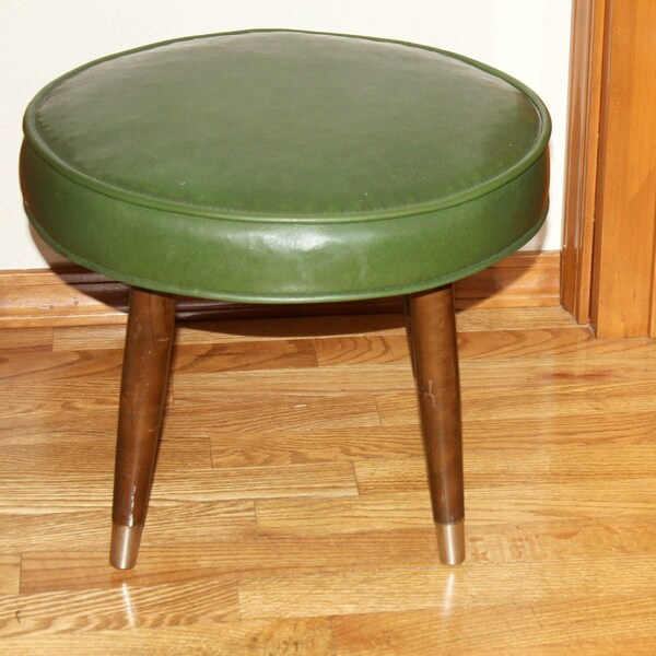 Vintage Green Vinyl Foot Stool Mid Century 60s Sputnik Legs