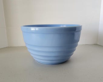 Jeannette Delphite Blue Mixing Bowl Large 9.5" Horizontal Ribbed Banded